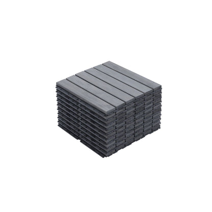 10 Piece Interlocking Deck Tiles Striped Pattern, Square Acacia Hardwood Outdoor Flooring For Patio, Bancony, Pool Side - Light Gray