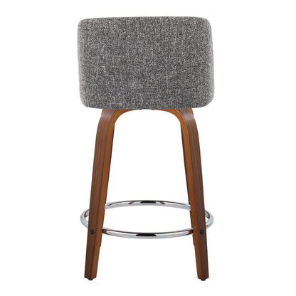 Toriano - Mid-Century Modern Fixed Height Counter Stool / Swivel And Round Footrest (Set of 2) - Walnut / Gray