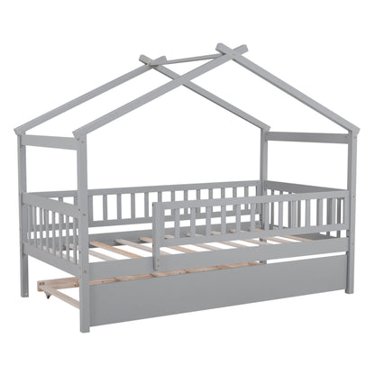 Twin Size House Bed & Twin Size Trundle - Gray