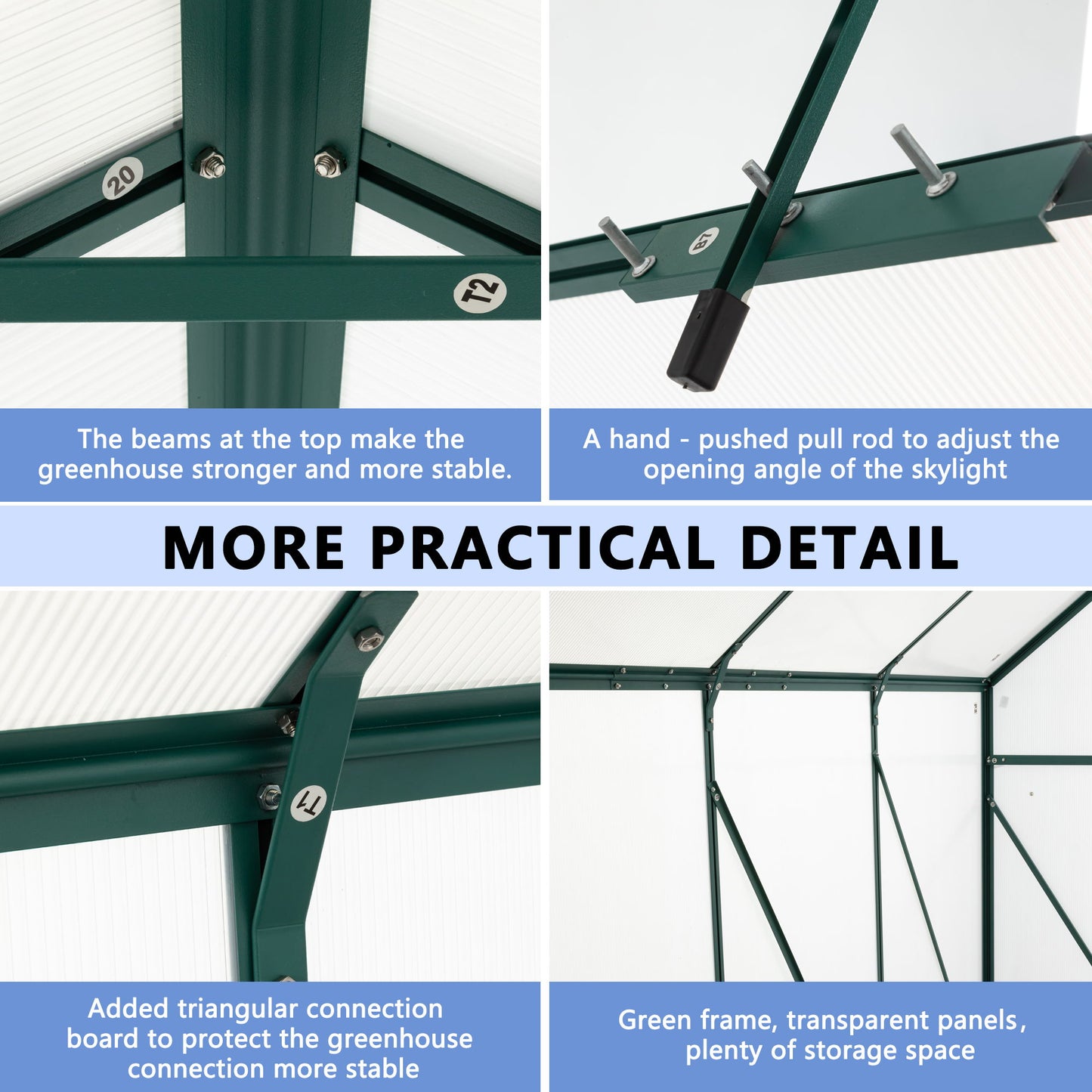 6X10Ft Polycarbonate Greenhouse Raised Base And Anchor Aluminum Heavy Duty Walk-In Greenhouses For Outdoor Backyard In All Season - Green