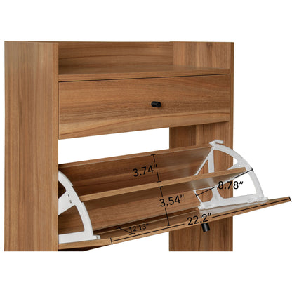 Allen - Rattan 2 Door 1 Drawer Cabinet Shoe Rack For Entrance, Double Layer - Walnut