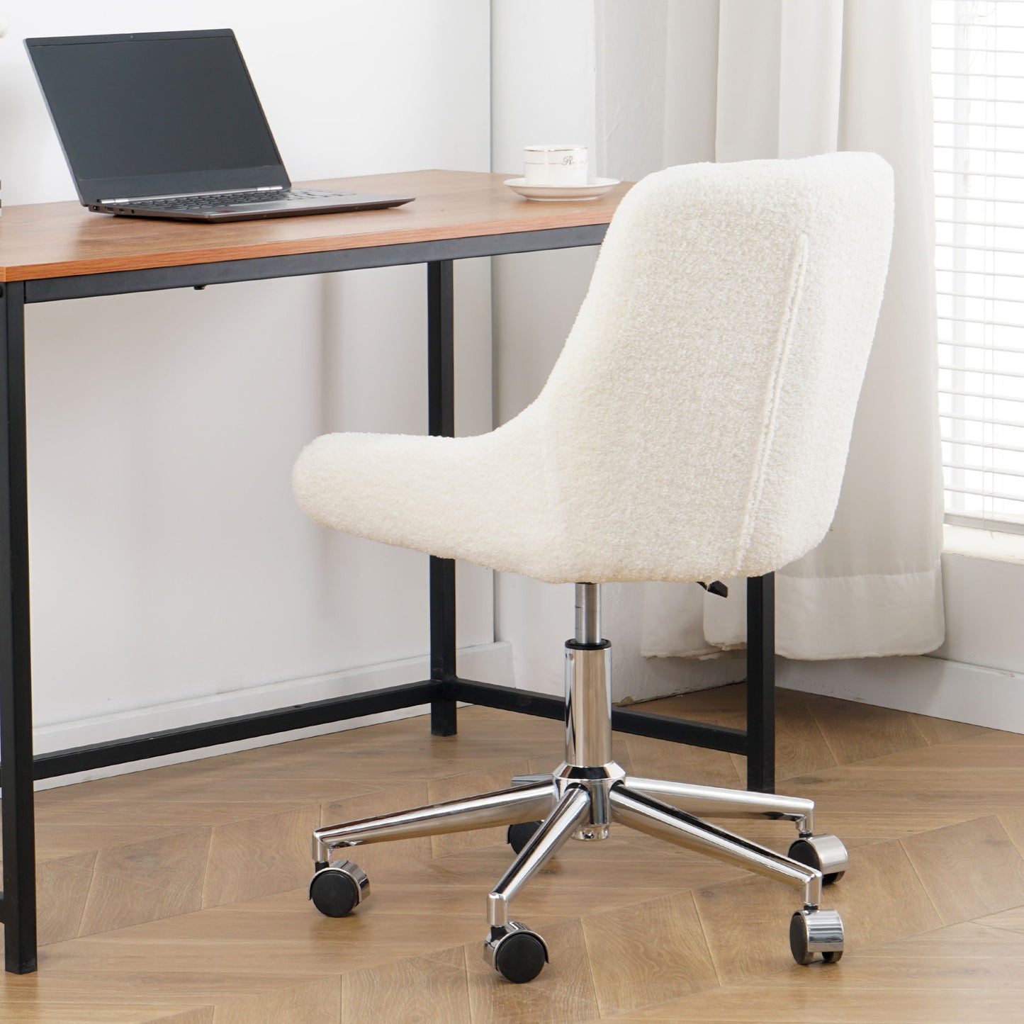 Modern Teddy Fleece Fabric Dining Chair With Chrome Legs, Soft And Comfortable - Beige