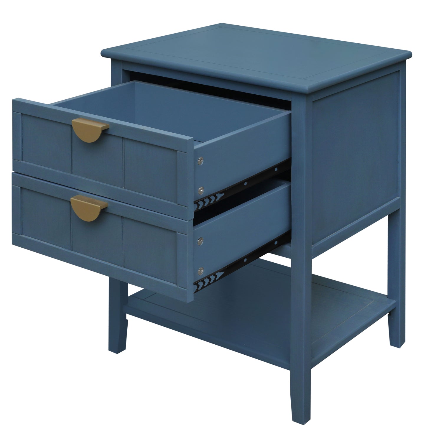2 Drawer Side Table, American Style, End Table, Suitable For Bedroom - Blue