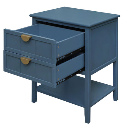 2 Drawer Side Table, American Style, End Table, Suitable For Bedroom - Blue