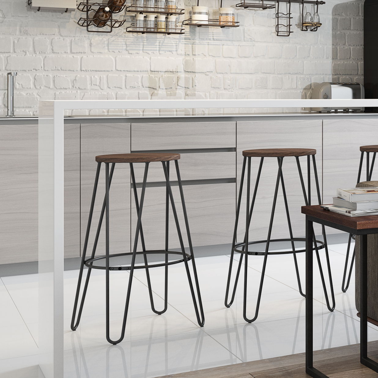 Simeon - Counter Height Stool With Wood Seat (Set of 2) - Cocoa Brown / Black