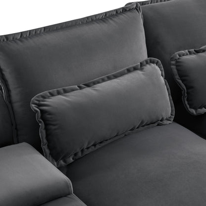 Modern U Shaped Sofa With Console, Cupholders And USB Ports, 6 Seat Upholstered Symmetrical Indoor Furniture, Sleeper Couch Set With Chaise - Gray