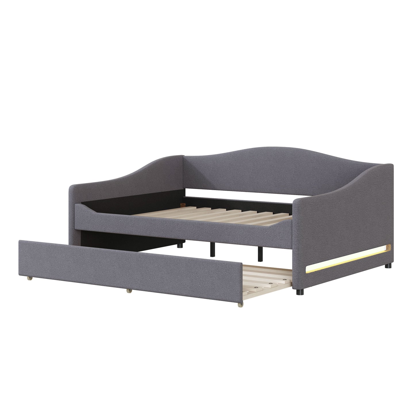 Full Size Upholstered Daybed With Light And Trundle - Gray