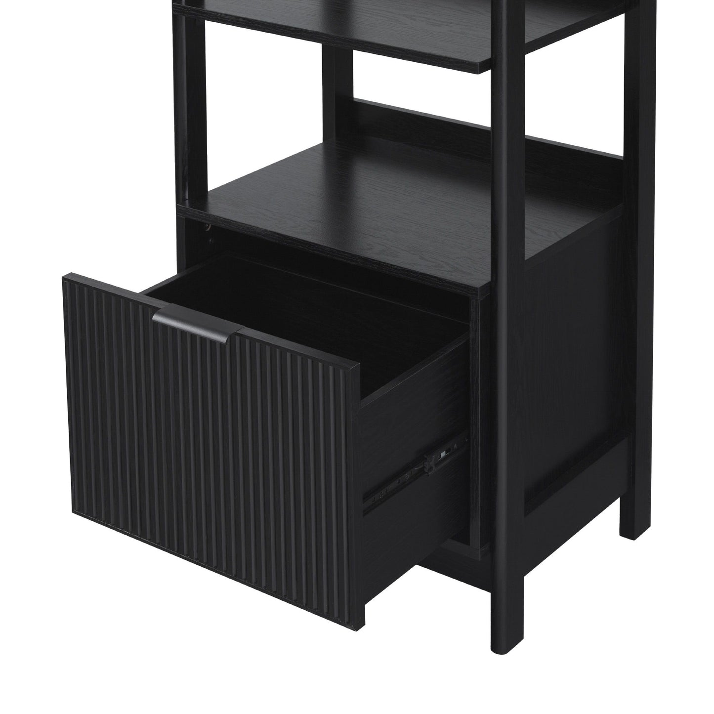 Transitional Narrow Bookshelf With Drawer On Bottom - Black