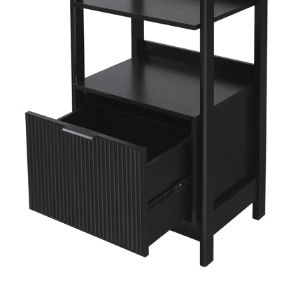 Transitional Narrow Bookshelf With Drawer On Bottom - Black