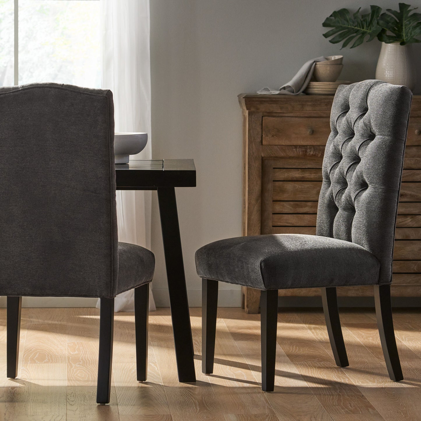 Harriet - Tufted Dining Chair (Set of 2) - Dark Gray