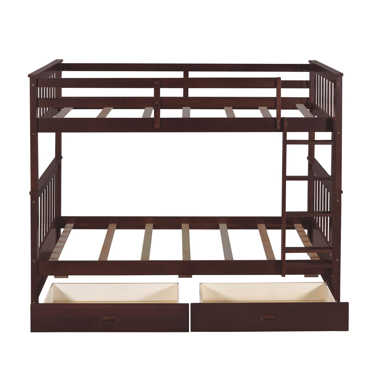 Twin Over Twin Bunk Bed With Ladders And 2 Storage Drawers - Espresso