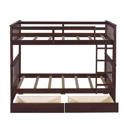 Twin Over Twin Bunk Bed With Ladders And 2 Storage Drawers - Espresso