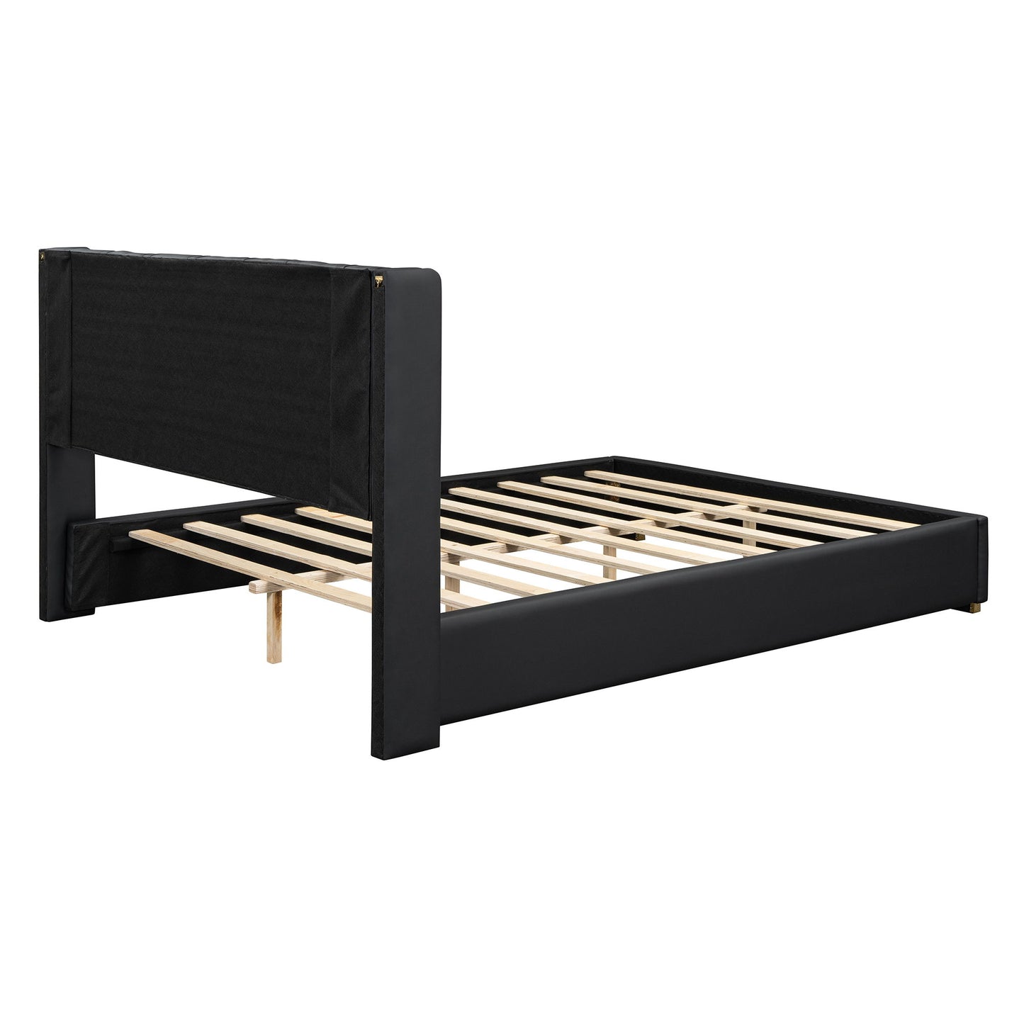 Full Size Upholstered Platform Bed With Strips - Black