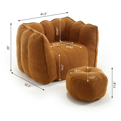 Soft Bean Bag Chair With High Resilient Foam (Chips) - Khaki / Yellow