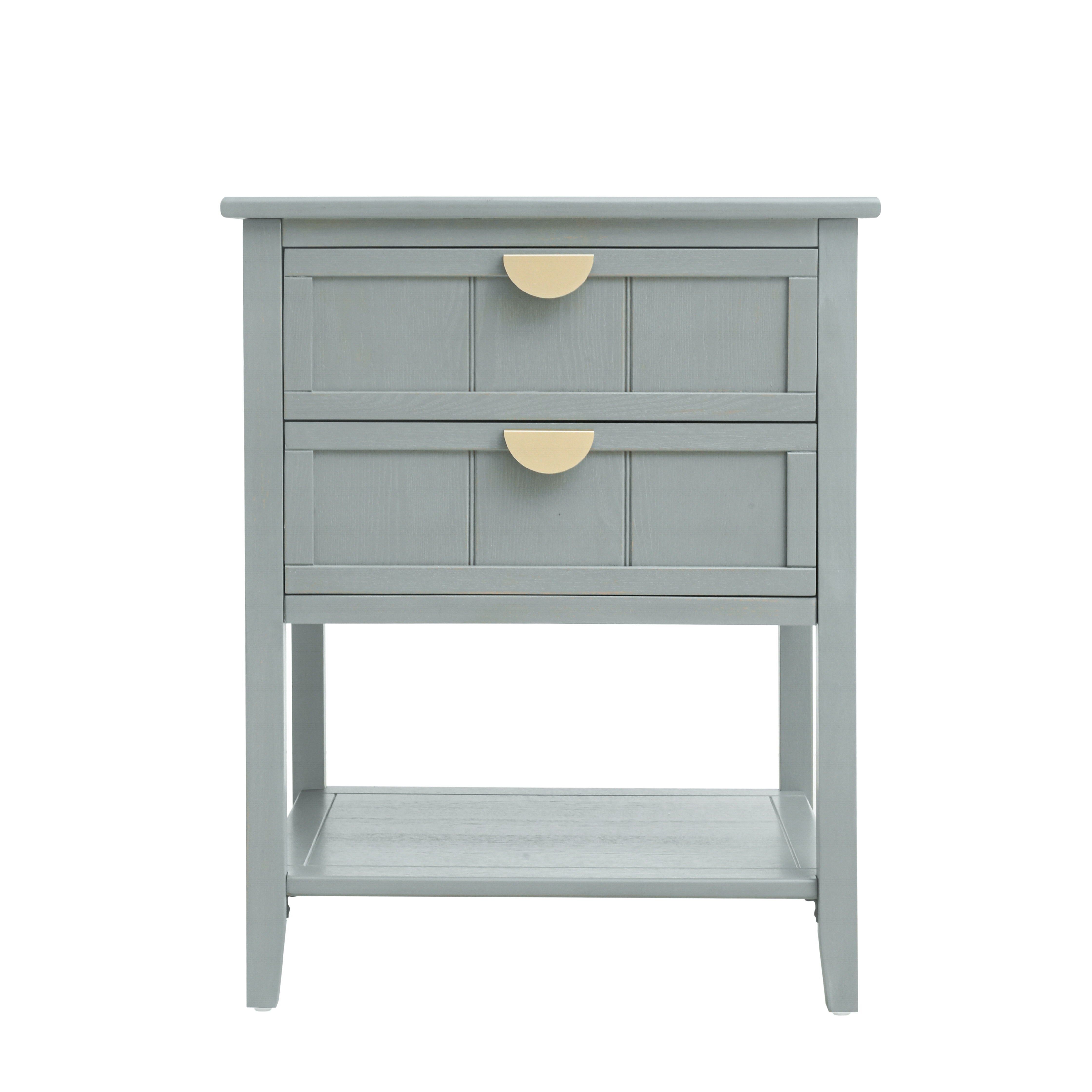 2 Drawer Side Table, American Style, End Table, Suitable For Bedroom, Living Room, Study - Light Gray