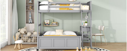 Twin Over Full Bunk Bed With Desk - Gray