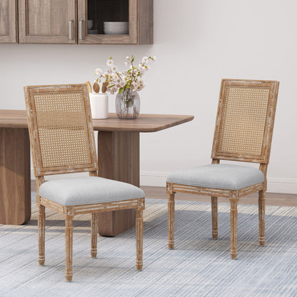 French Country Dining Chair (Set of 2) With Upholstered Seats - Light Gray