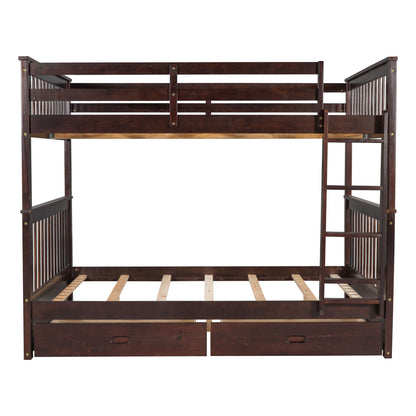 Full Over Full Bunk Bed With Ladders And 2 Storage Drawers - Espresso