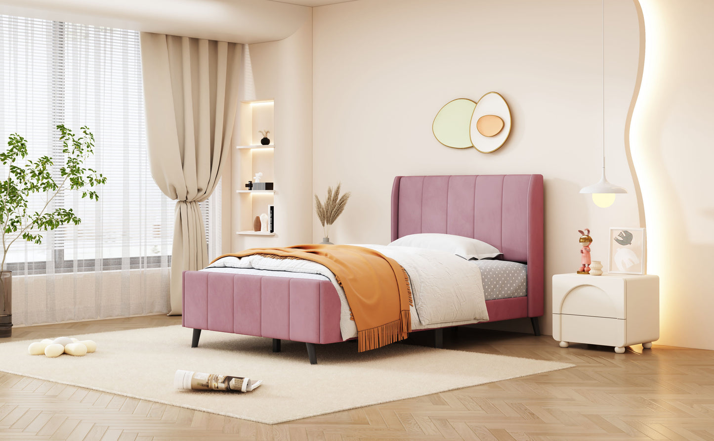 Twin Size Upholstered Platform Bed - Pink