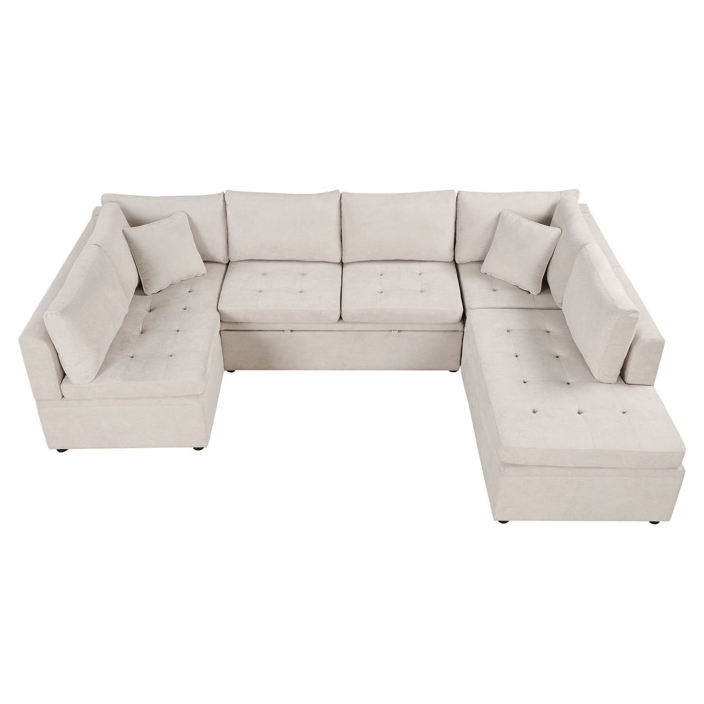 Oversized Sectional Sofa U-Shaped Sofa Couch Pull-Out Sofa Bed With Two Throw Pillows For Living Room - Beige