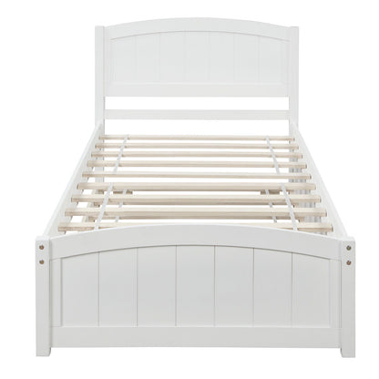 Twin Size, Platform Bed With Trundle - White