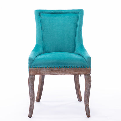 Ultra Side Dining Chair,Thickened Fabric Chairs With Neutrally Toned Solid Wood Legs, Bronze Nail Head (Set of 2) - Blue