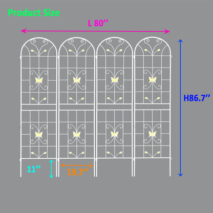 4 Pack Garden Metal Trellis Rustproof Trellis For Climbing Plants Outdoor Flower Support - Cream White