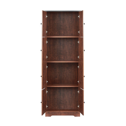 Tall Storage Cabinet With 8 Doors And 4 Shelves, Wall Storage Cabinet For Living Room, Kitchen, Office, Bedroom, Bathroom - Walnut