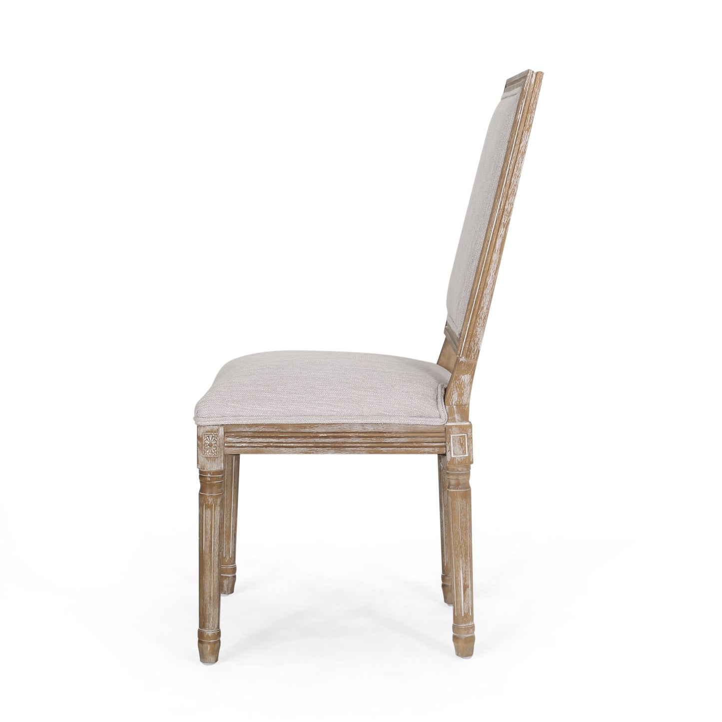 Vintage French Country Dining Chair Set With Cane Backrest, Upholstered Seats - Light Gray