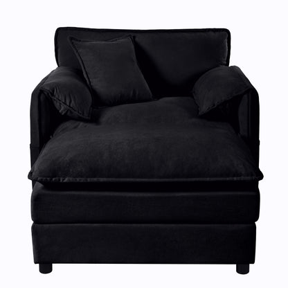 Oversized Recliner Chair With Movable Ottoman, Soft Chenille Upholstered Indoor Lounge Chair - Black