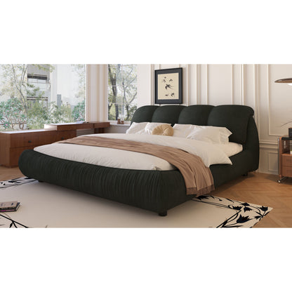 King Size Luxury Upholstered Platform Bed With Oversized Padded Backrest And Solid Wood Frame, Suitable For Multiple Heights Of Mattresses - Black