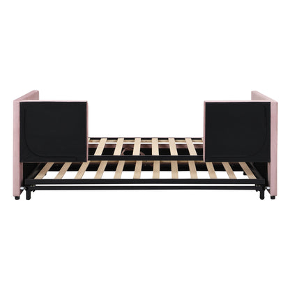 Twin Size Upholstered Daybed With Pop Up Trundle - Pink