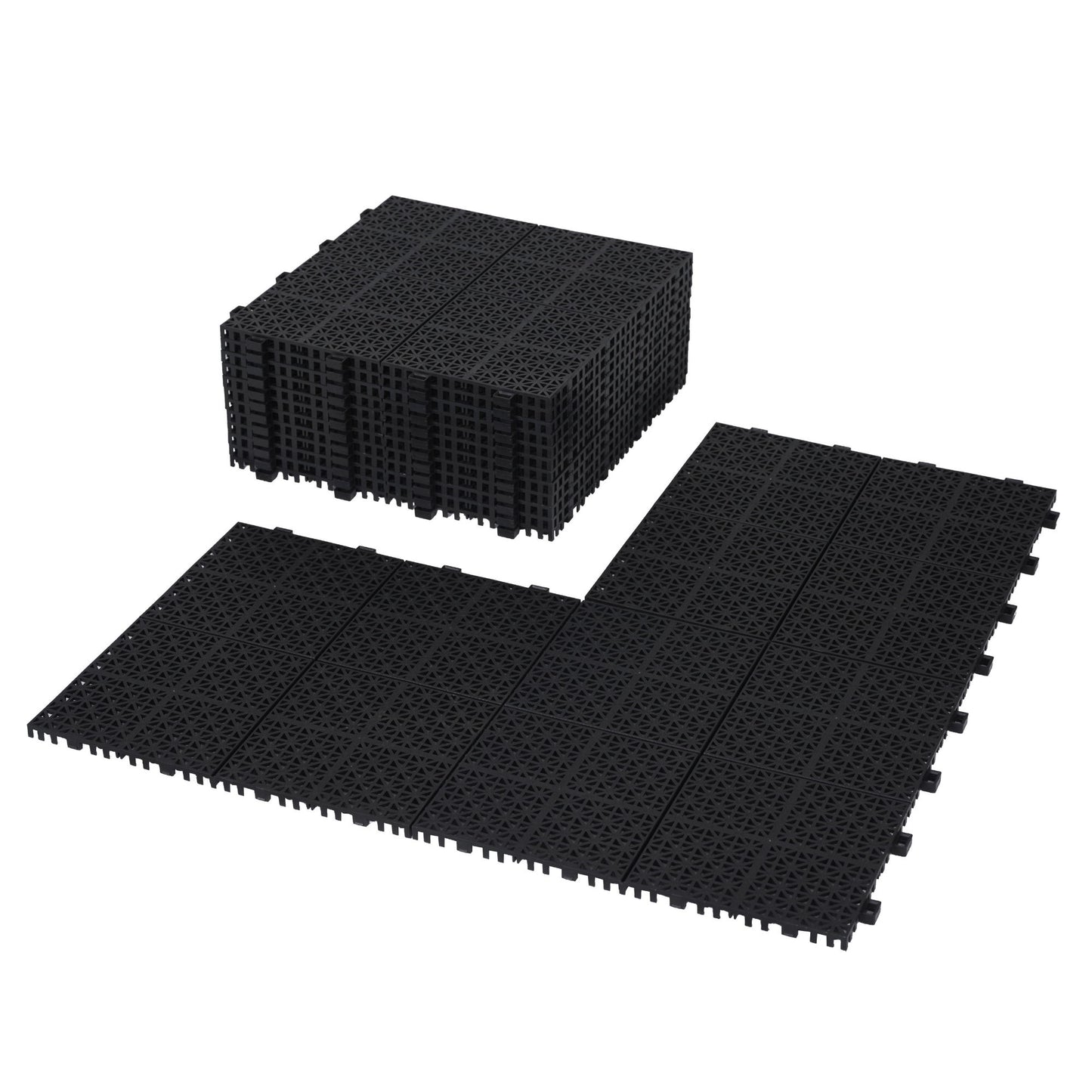 Interlocking Deck Tiles Plastic Waterproof Outdoor All Weather Anti-Slip Bathroom Shower Balcony Porch Strong Weight Capacity Upto 6613 Lbs, Rosette Pattern Pack Of 12 - Black