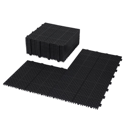 Interlocking Deck Tiles Plastic Waterproof Outdoor All Weather Anti-Slip Bathroom Shower Balcony Porch Strong Weight Capacity Upto 6613 Lbs, Rosette Pattern Pack Of 12 - Black