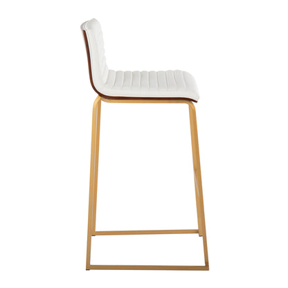 Mason Mara - Contemporary Fixed Height Barstool (Set of 2) - Gold / Walnut / White
