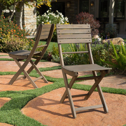Outdoor Foldable Wood 2 Dining Chair With Slat Design - Gray
