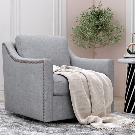 360 Degree Swivel Armchair Cotton Linen Skin - Friendly Fabric Ergonomic Design Brass Nail Decorative Armchair Living Room Chairs Bedroom Chairs Living Room Chairs Black Legs Suitable For Indoor Homes - Gray