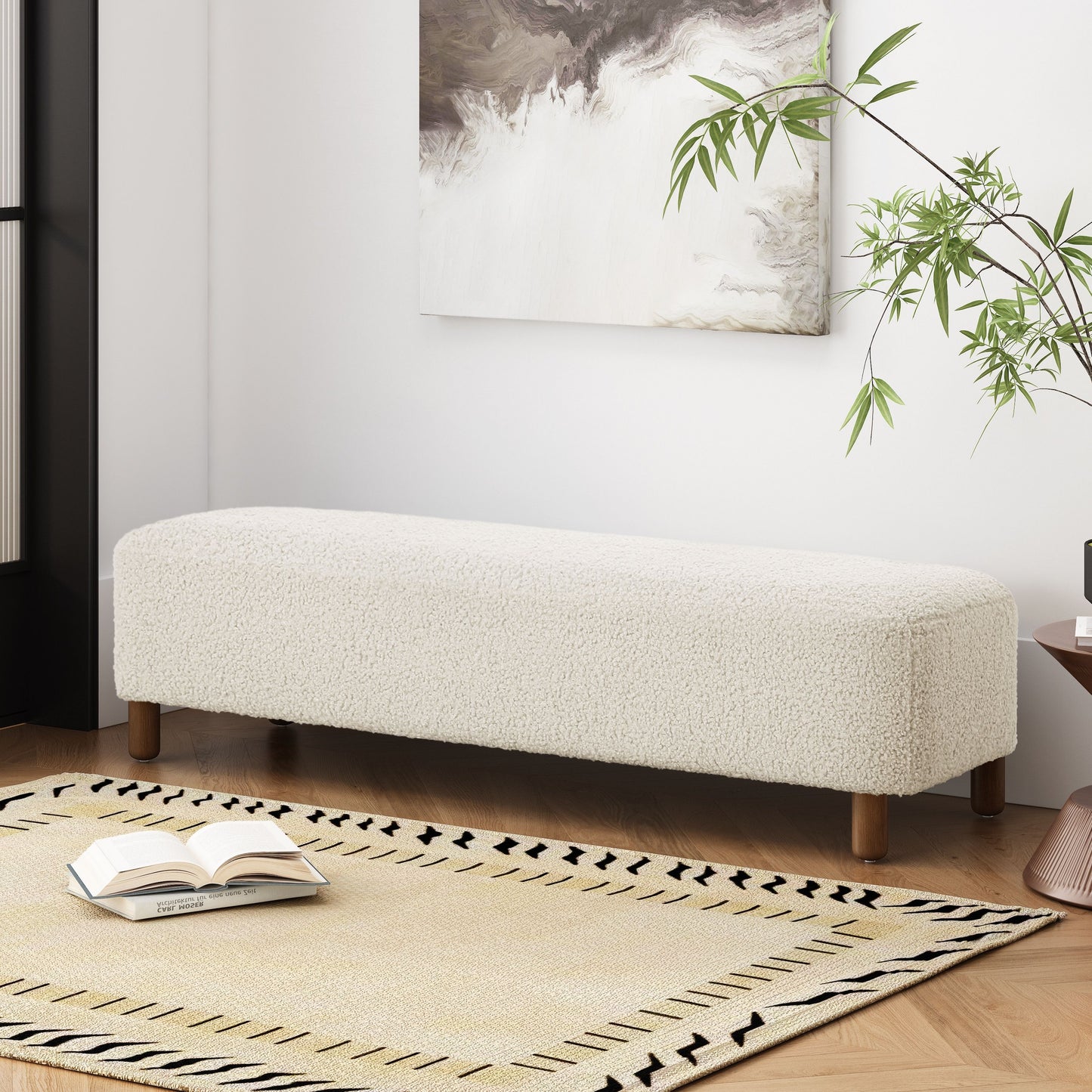 Elegant Ottoman Upholstered Footrest With Durable Polyester Blend And Solid Frame - White