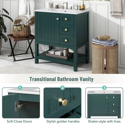 Transitional Style Bathroom Vanity Cabinet Combo With Ceramic Sink - Green