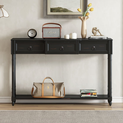 Console Table Sofa Table With Drawers For Entryway With Projecting Drawers And Long Shelf - Espresso