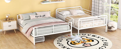 Full Long Over Queen Bunk Bed With 2 Drawers - White