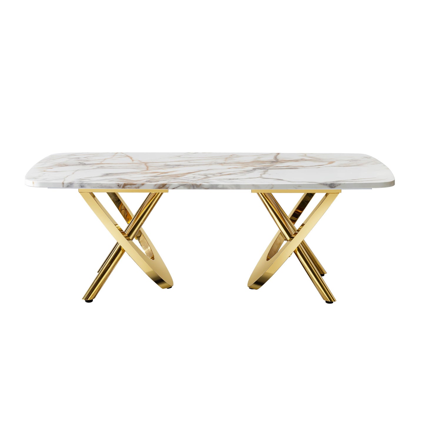 Elegant Stainless Steel Coffee Table With Marble Pattern For Living Room & Office - Gold