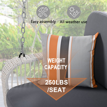 PE Wicker Porch Swing, 2 Seater Hanging Bench With Chains, Patio Furniture Swing For Backyard Garden Poolside - White / Gray