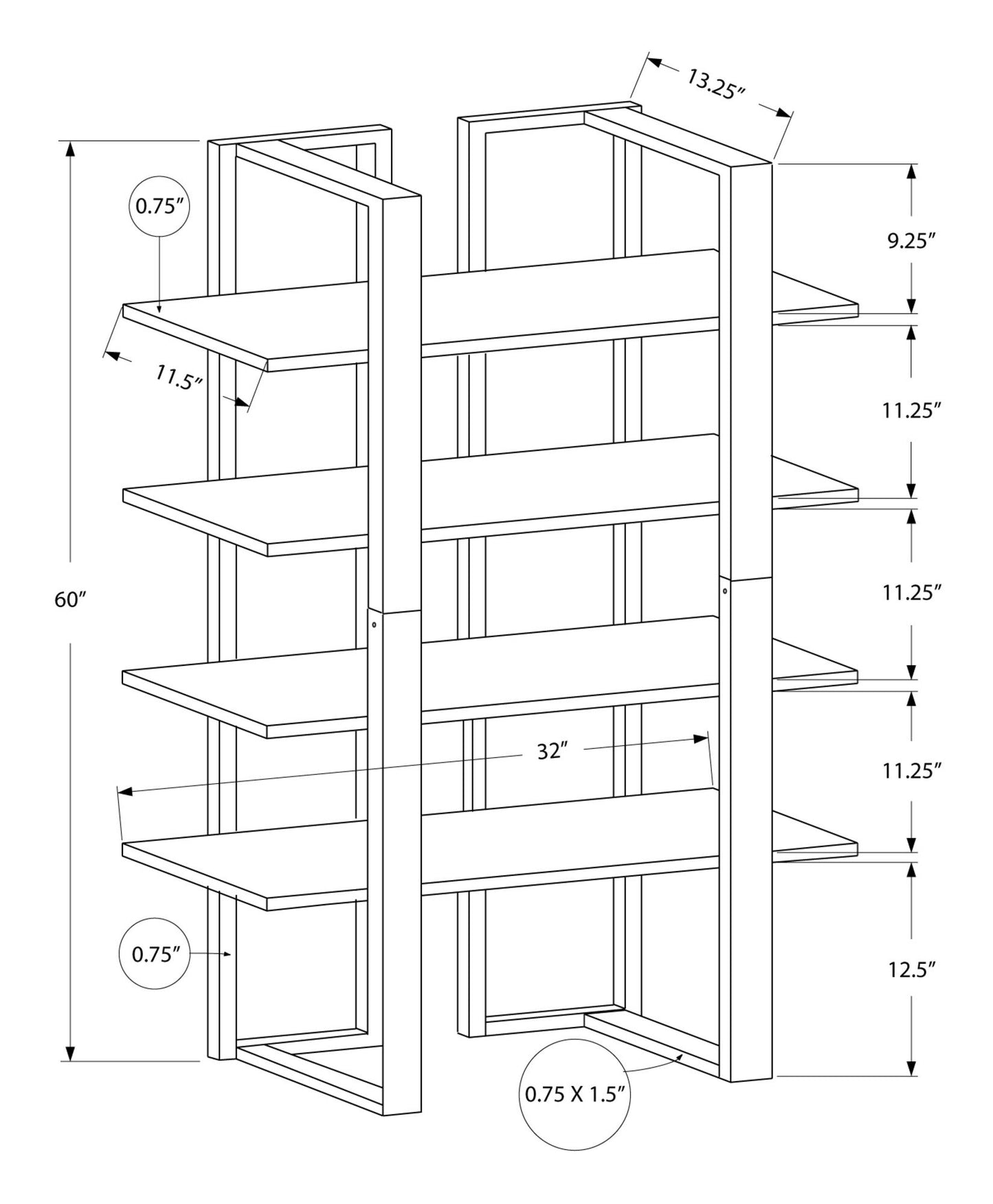 Bookshelf, Bookcase, Etagere, 4 Tier, Office, Contemporary & Modern - Taupe