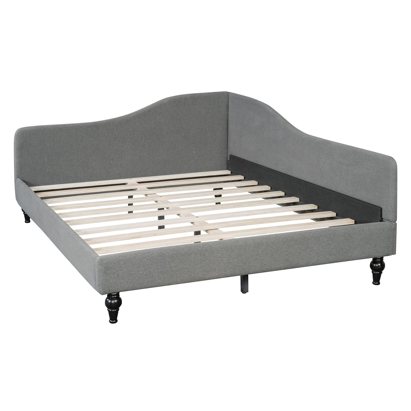 Full Size Modern L Shaped Linen Daybed With Legs - Gray