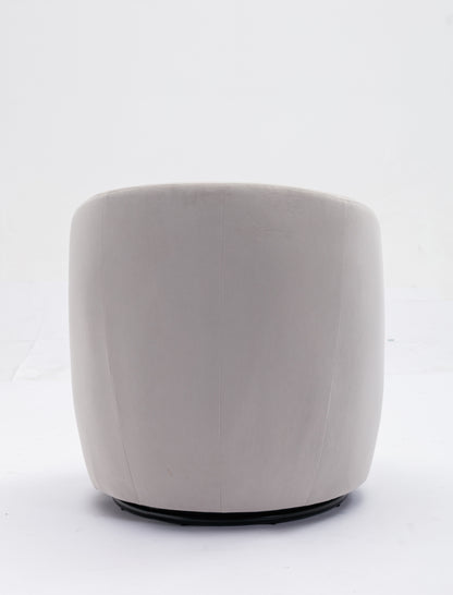 Velvet Fabric Swivel Accent Armchair Barrel Chair With Black Powder Coating Metal Ring - Gray