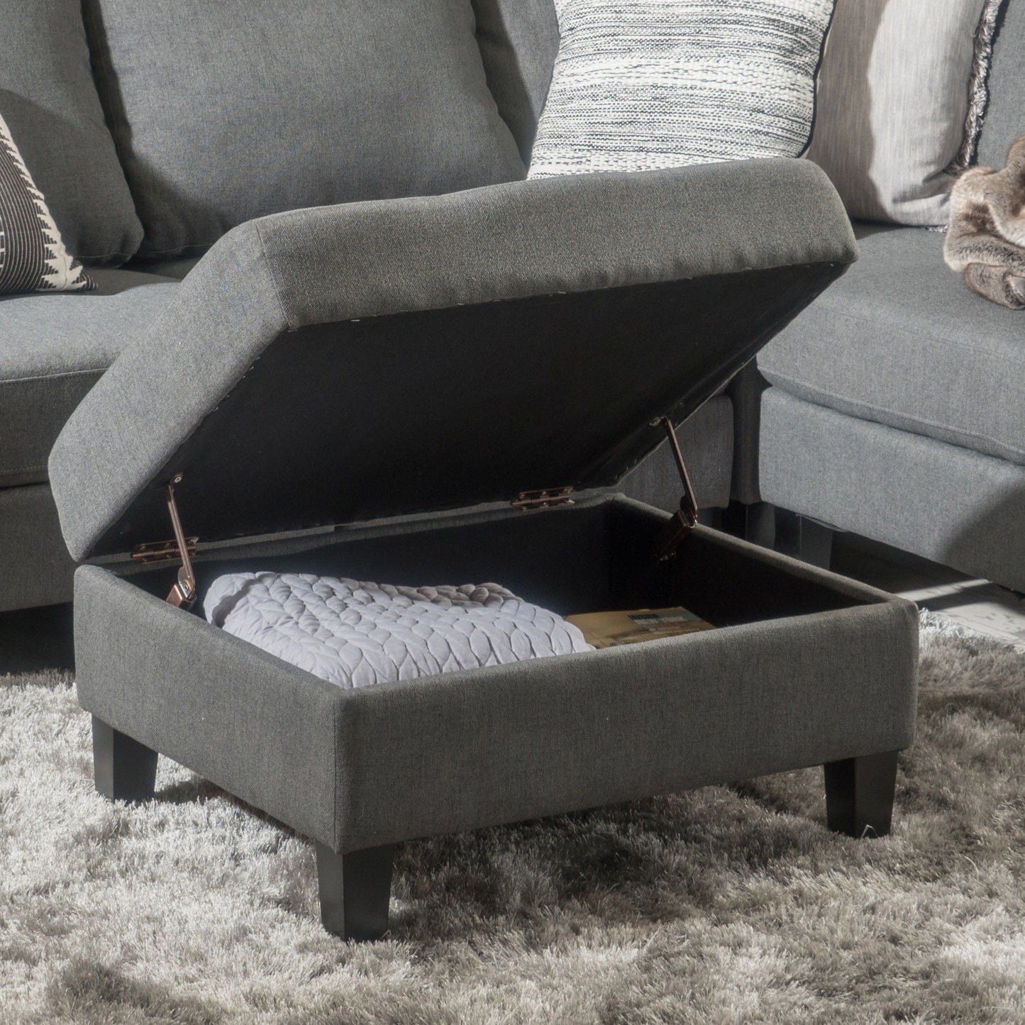 Contemporary Storage Ottoman With Tufted Waffle Stitching - Dark Gray