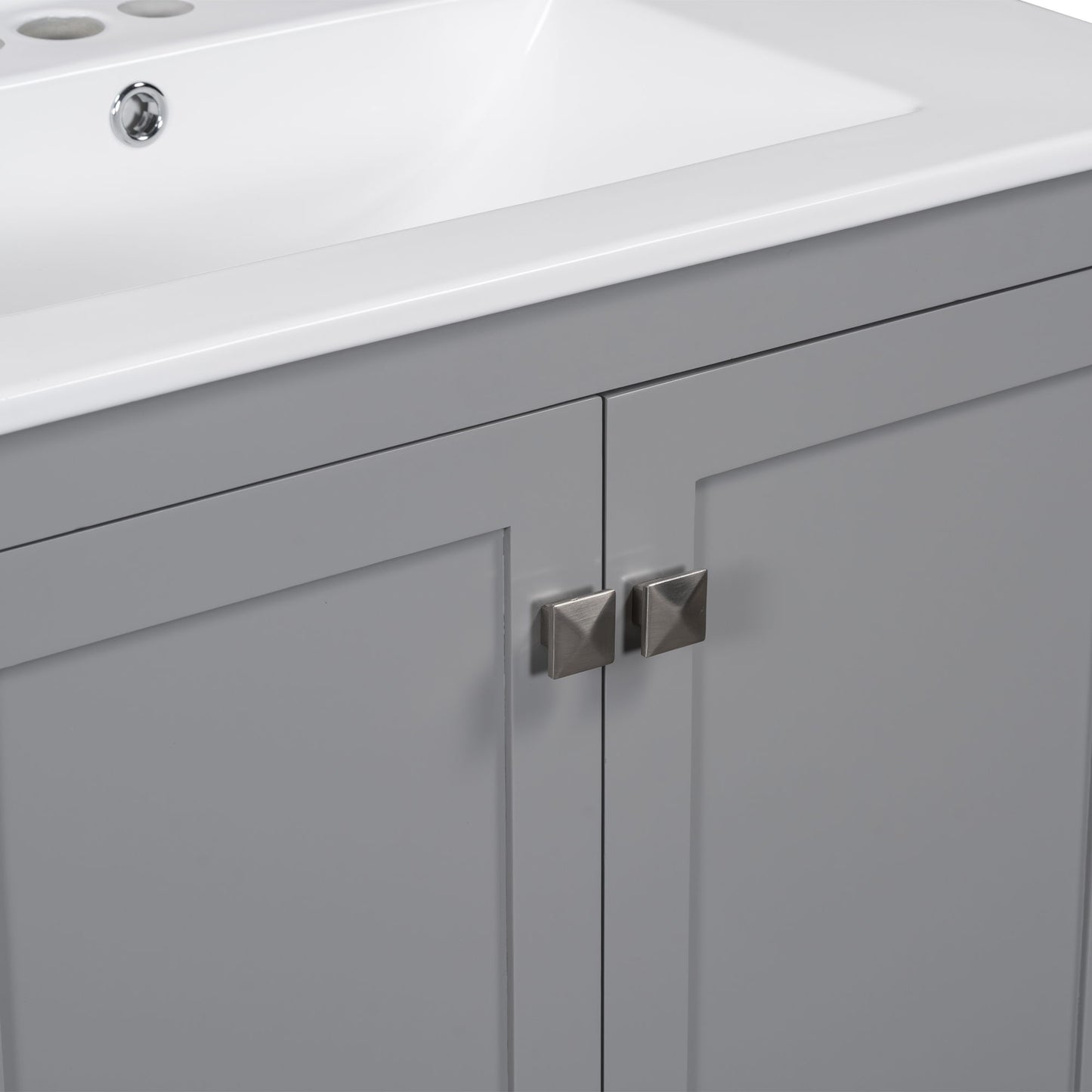 Bathroom Vanity With Single Sink, Combo Cabinet Undermount Sink, Bathroom Storage Cabinet With Two Doors And A Drawer, Soft Closing, Multifunctional Storage, Solid Wood Frame - Gray