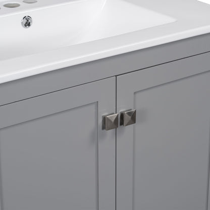 Bathroom Vanity With Single Sink, Combo Cabinet Undermount Sink, Bathroom Storage Cabinet With Two Doors And A Drawer, Soft Closing, Multifunctional Storage, Solid Wood Frame - Gray
