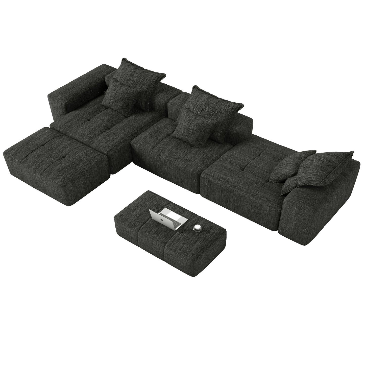 Modern Oversized Modular Sectional Sofa, Sparkling Fabric Soft Cushion Sofa With 6 Pillows, 6 Pieces Diy Combination Tufted Sofa, No Assembly Required - Black